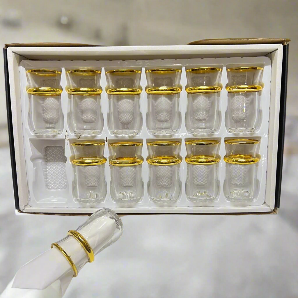 Set de 12 Verres à Thé en Verre avec Bordures Dorées