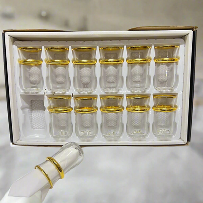 Set de 12 Verres à Thé en Verre avec Bordures Dorées