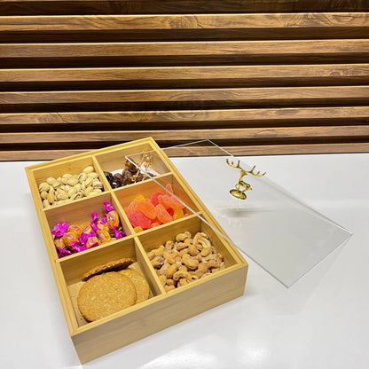 Plateau en Bambou à 6 Compartiments pour Bonbons Fruités et Snacks