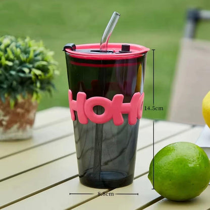 Tasse en verre créative avec couvercle en paille et manchon tendance résistant à la chaleur
