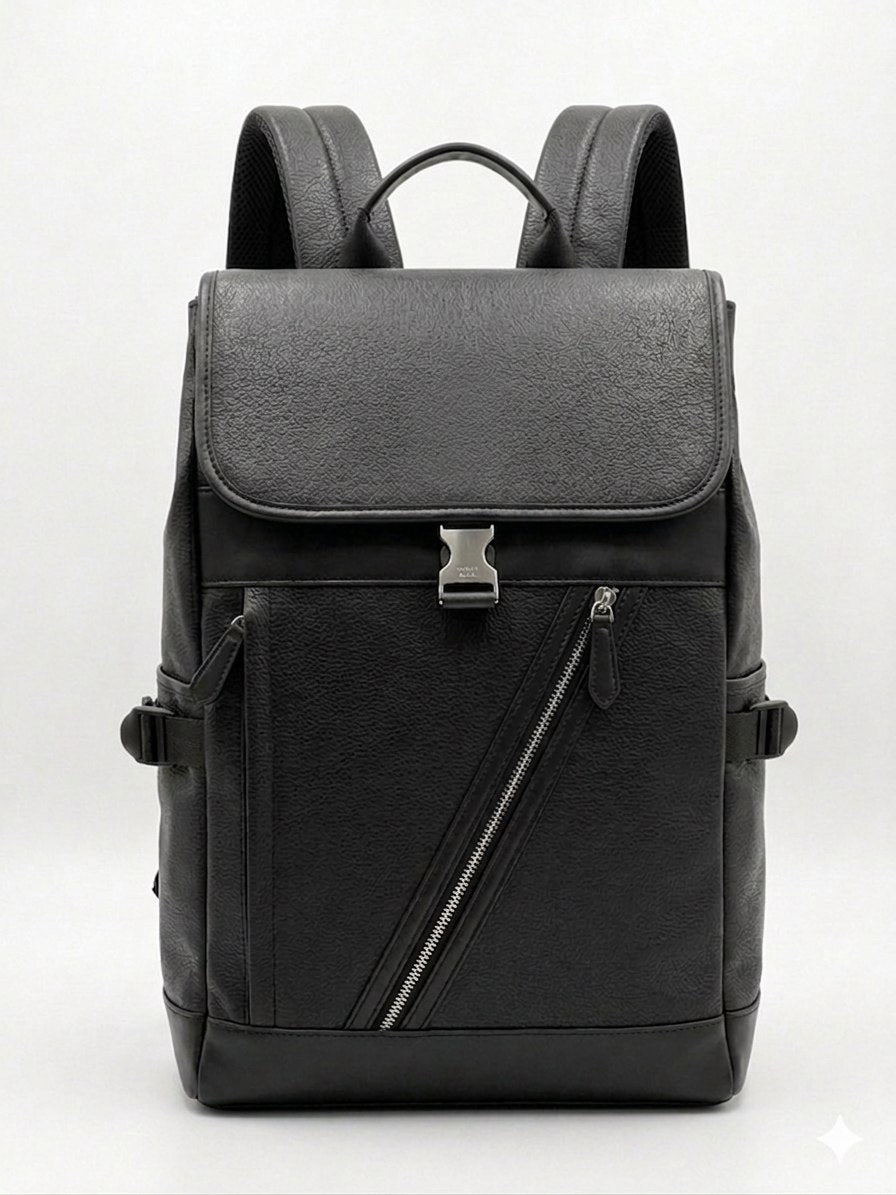 Sac à dos noir élégant en cuir synthétique avec grande capacité et design moderne, parfait pour le travail, les voyages et un usage quotidien confortable. nesto.ma Marco 