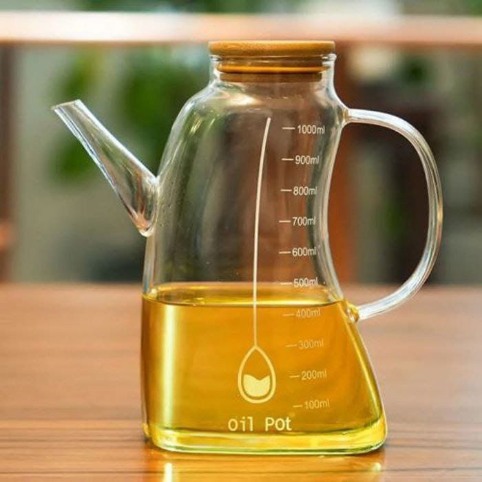 2 Pot d'huile en verre avec couvercle gradué en acier inoxydable 700 ml 1000 ml