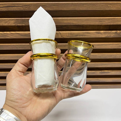 12 verres à thé en verre transparent avec détails dorés élégants