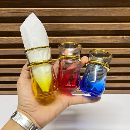 12 verres à thé Beldi marocains artisanaux, multicolores et ornés de doré