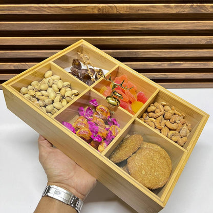 Plateau en Bambou à 6 Compartiments pour Bonbons Fruités et Snacks