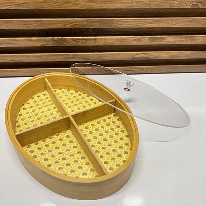 Plateau en Bambou à 4 Compartiments – Couvercle Inclus pour Organiser Noix et Desserts