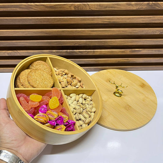 Plateau Rond à 4 Compartiments avec Couvercle – Idéal pour la Présentation et le Rangement