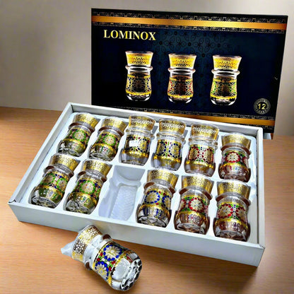 Verres à Thé en Verre Doré – Coffret de 12 Pièces