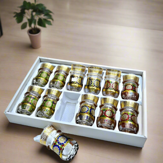 Verres à Thé en Verre Doré – Coffret de 12 Pièces