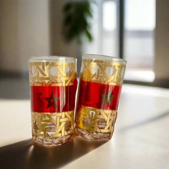 Coffret de 12 Verres à Thé Marocains – Édition Drapeau du Maroc NESTO.MA