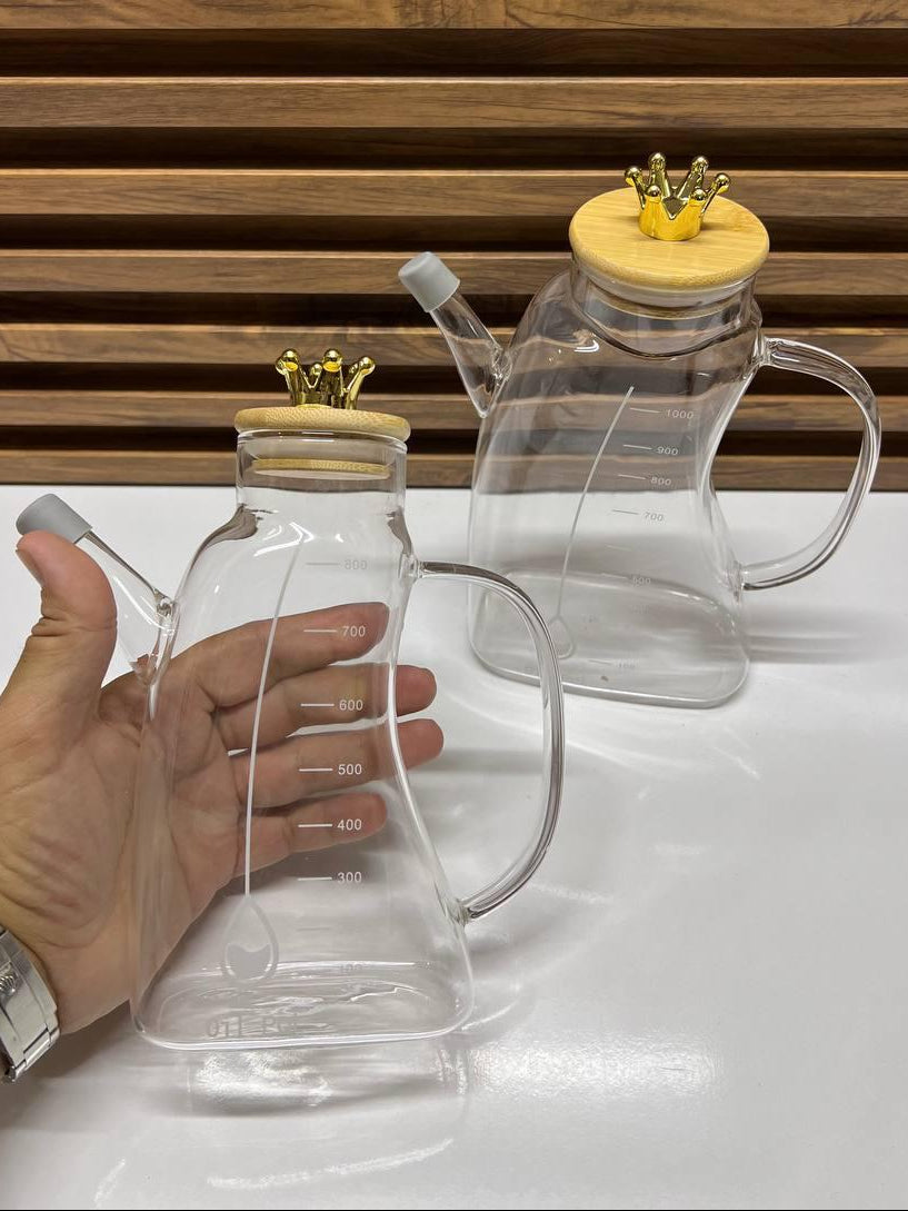 2 Pot d'huile en verre avec couvercle gradué en acier inoxydable 700 ml 1000 ml