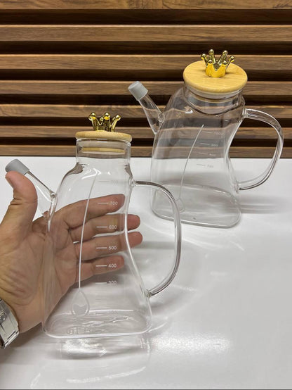 2 Pot d'huile en verre avec couvercle gradué en acier inoxydable 700 ml 1000 ml