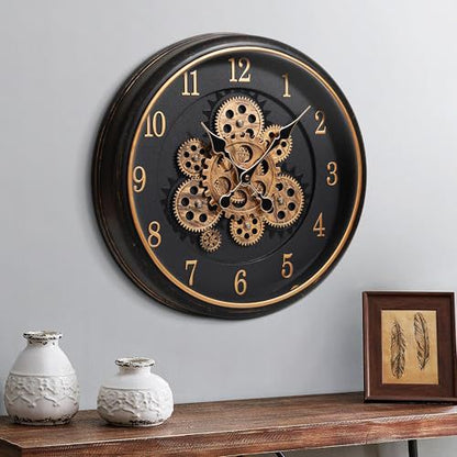 Grande horloge murale avec engrenages mobiles