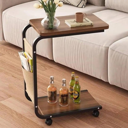 Table d'Appoint Mobile avec Roulettes et Porte-Revues – Style Industriel