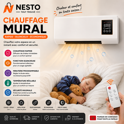 Radiateur Soufflant Mural avec Télécommande – Air Chaud & Air Frais