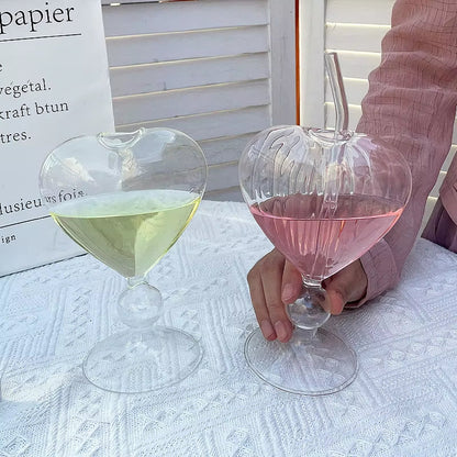 Tasse Créative en Forme de Cœur avec Paille – Verre à Cocktail Haut pour Boissons, Jus & Mélanges