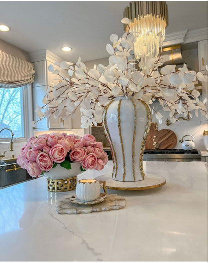 Ensemble 🏺 de Vases Décoratifs en Céramique Blanc et Or – Style Luxe Moderne