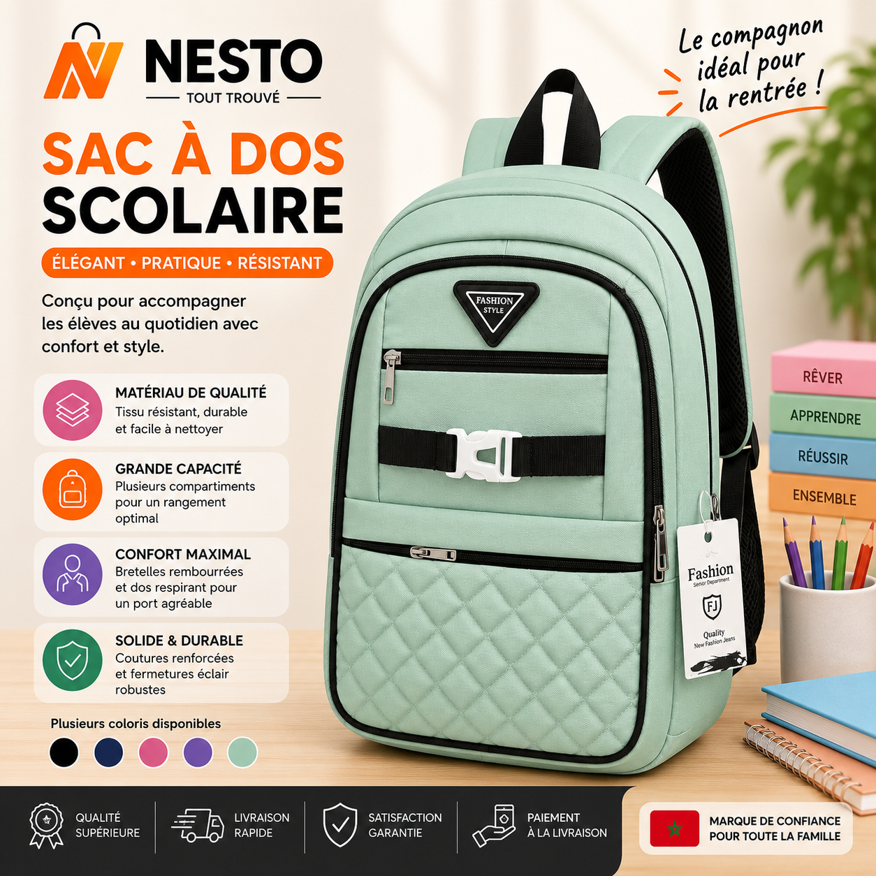 Sac à Dos Urbain Matelassé avec Boucle Frontale – Style Fashion & Décontracté