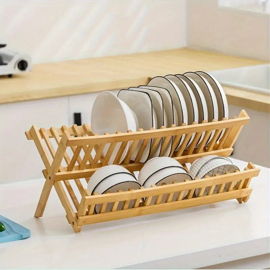 NESTO✨Égouttoir à vaisselle en bambou, porte-ustensiles pliable, égouttoir à vaisselle en bois