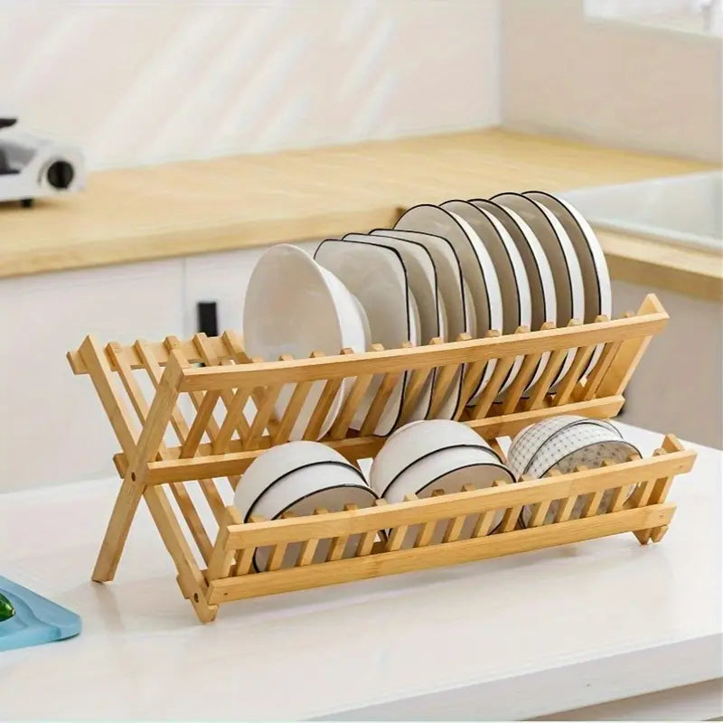 NESTO✨Égouttoir à vaisselle en bambou, porte-ustensiles pliable, égouttoir à vaisselle en bois