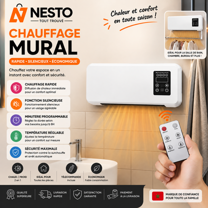 Radiateur Soufflant Mural avec Télécommande – Air Chaud & Air Frais