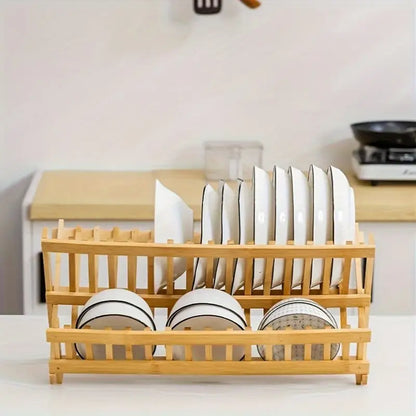 NESTO✨Égouttoir à vaisselle en bambou, porte-ustensiles pliable, égouttoir à vaisselle en bois