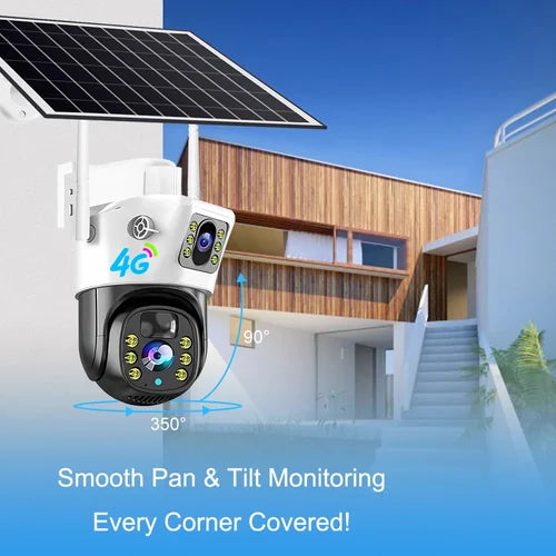 Caméra de Surveillance Solaire 4G Sans Fil – Triple Objectif 6K 12MP | Compatible V380 Pro
