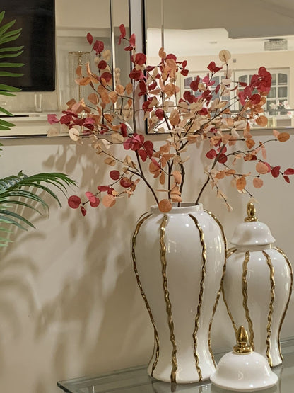 Ensemble 🏺 de Vases Décoratifs en Céramique Blanc et Or – Style Luxe Moderne