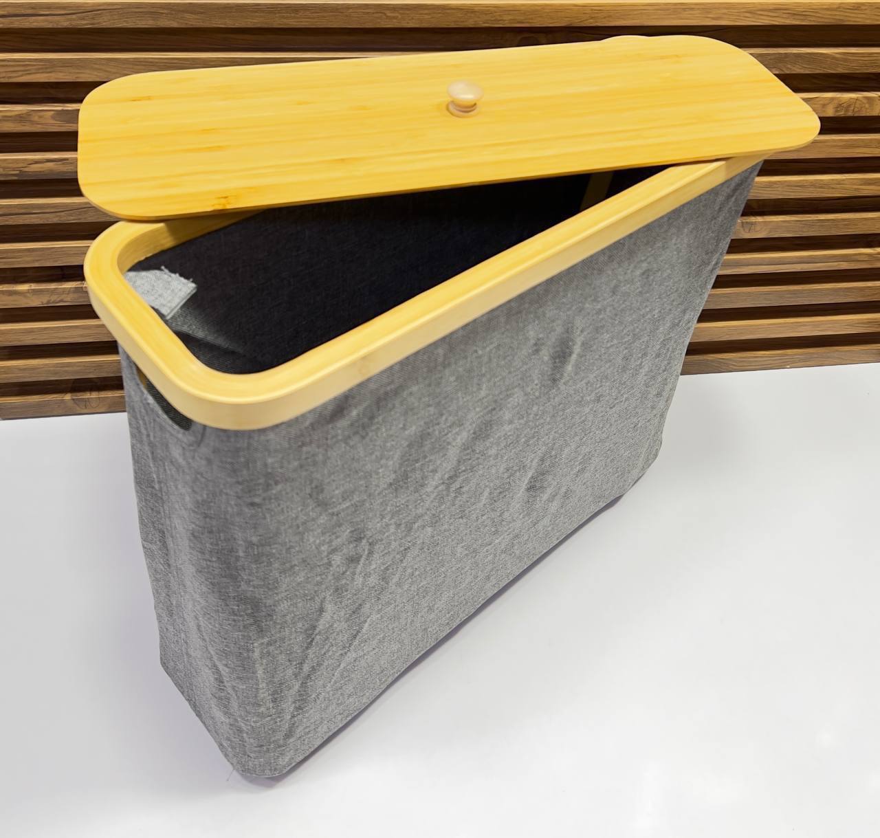 Panier à Linge Pliable avec Couvercle en Bambou