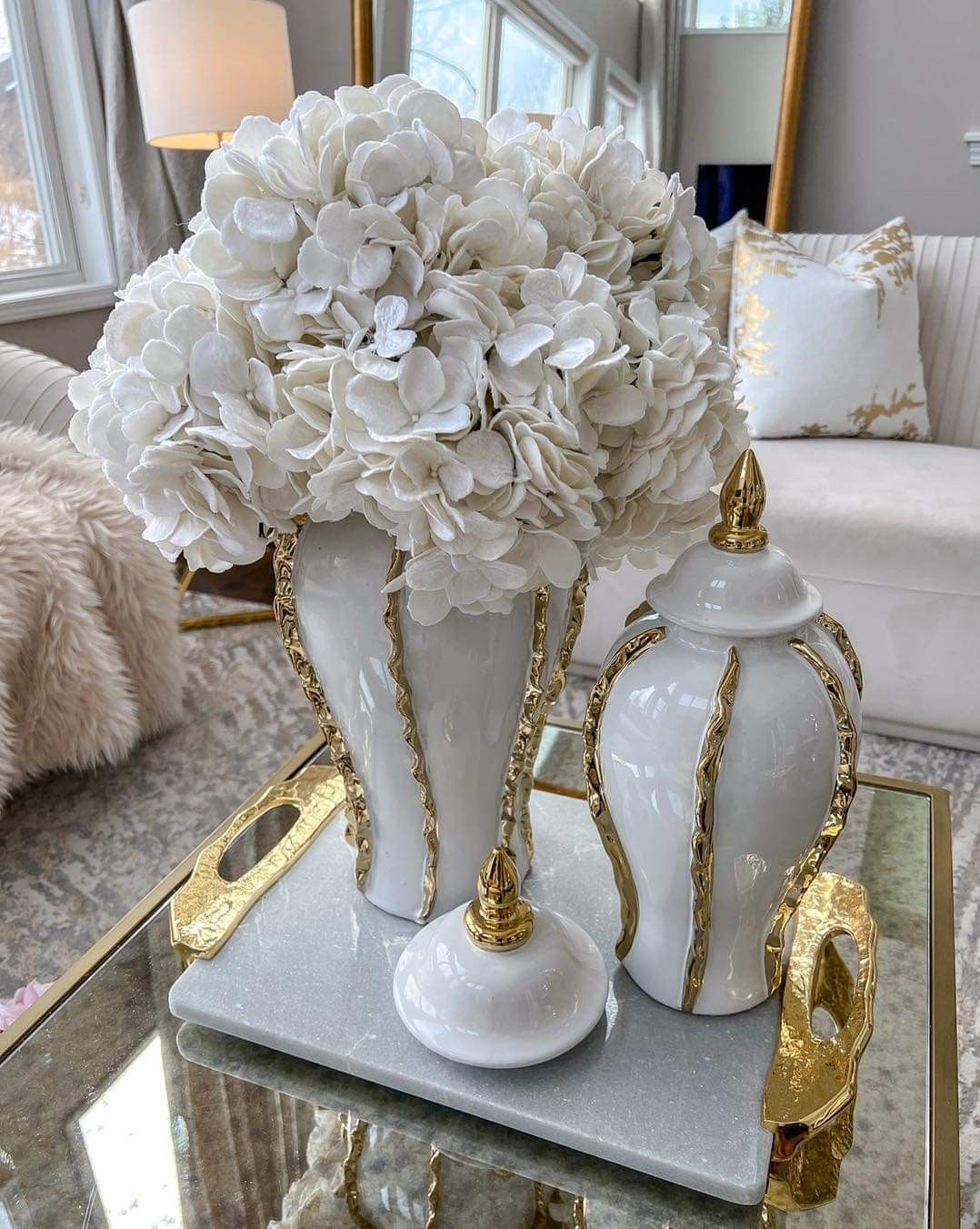 Ensemble 🏺 de Vases Décoratifs en Céramique Blanc et Or – Style Luxe Moderne