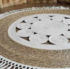 🌿 Tapis Rond Bohème en Jute & Coton – 1 m – Naturel & Élégant
