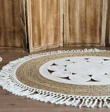 🌿 Tapis Rond Bohème en Jute & Coton – 1 m – Naturel & Élégant