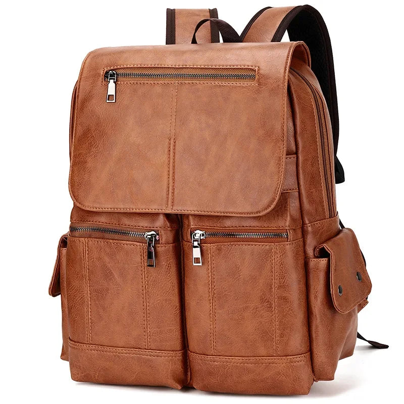 Sac à dos de marque de luxe pour hommes, sac à dos d'école en cuir, sac de voyage étanche pour étudiants, sac à livres décontracté en cuir PU pour hommes