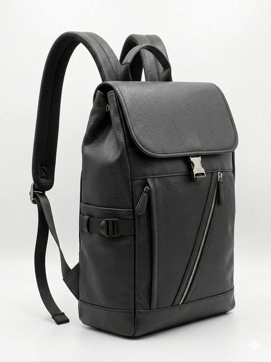 Sac à dos noir élégant en cuir synthétique avec grande capacité et design moderne, parfait pour le travail, les voyages et un usage quotidien confortable. nesto.ma Marco 