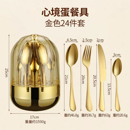 Ensemble de couverts en acier inoxydable, transparent en forme de fleur sa dorée