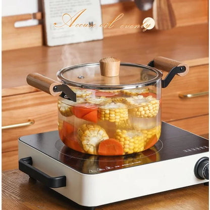 Marmite en Verre 4.5L avec Poignée en Bois – Cuisson Saine