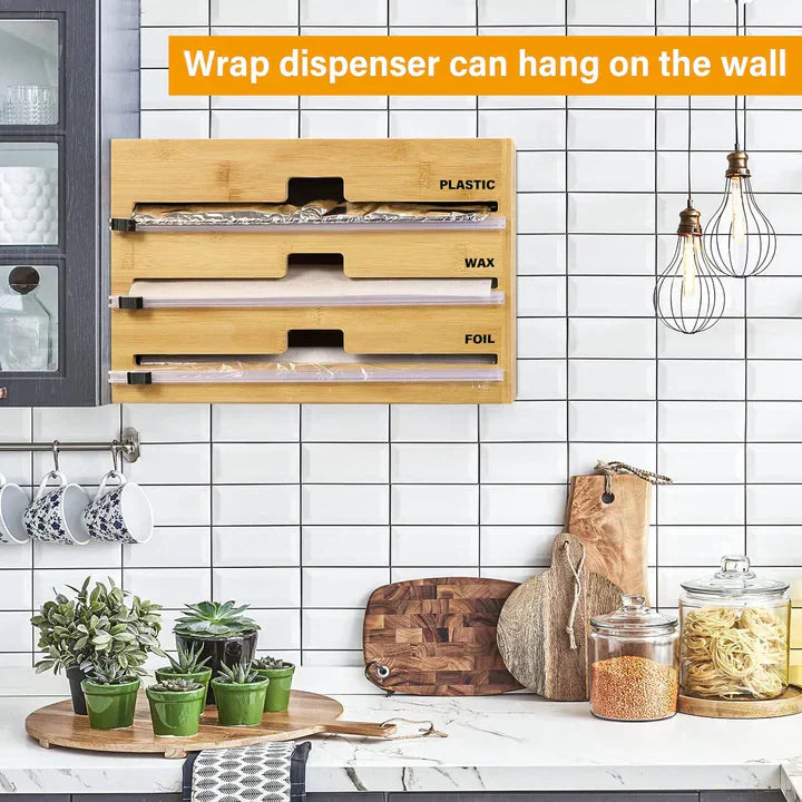 Distributeur Rond 3-en-1 en Bambou – Film, Papier, Aluminium