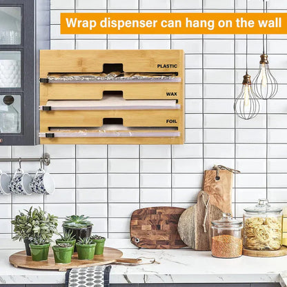 Distributeur Rond 3-en-1 en Bambou – Film, Papier, Aluminium