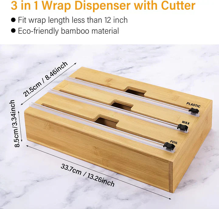 Distributeur Rond 3-en-1 en Bambou – Film, Papier, Aluminium