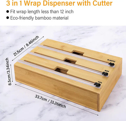 Distributeur Rond 3-en-1 en Bambou – Film, Papier, Aluminium