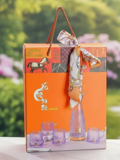NESTO🥤 Ensemble Carafe en Verre Violet avec 4 Tasses Élégantes