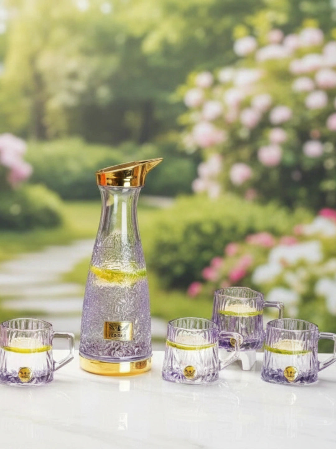 NESTO🥤 Ensemble Carafe en Verre Violet avec 4 Tasses Élégantes