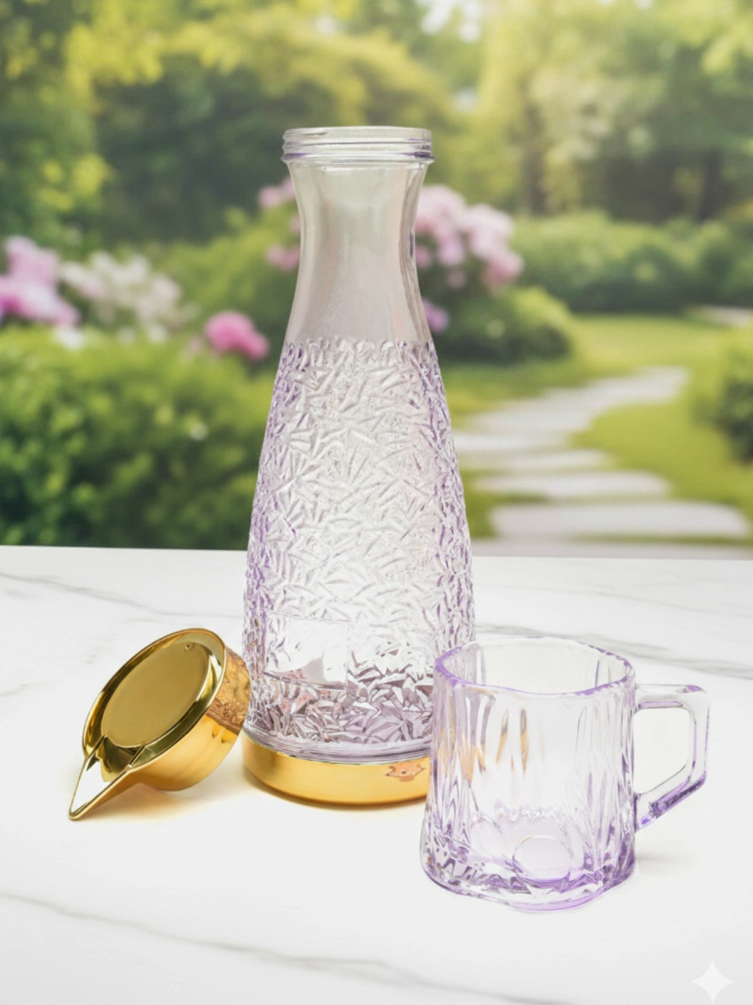 NESTO🥤 Ensemble Carafe en Verre Violet avec 4 Tasses Élégantes