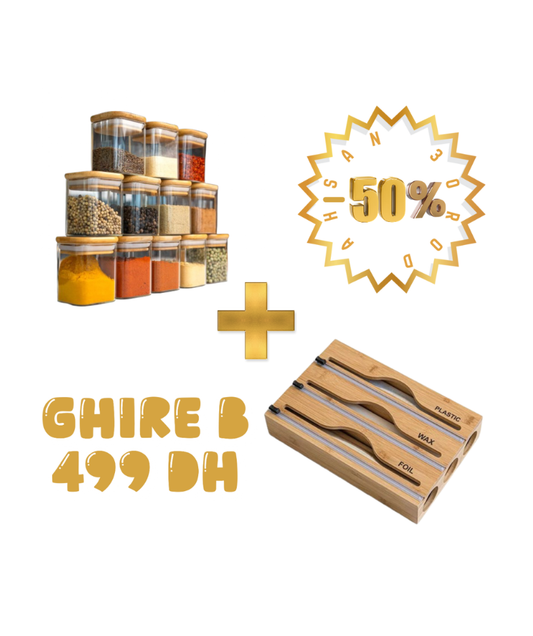 Pack Organisation Cuisine Ultime - 16 Bocaux Scellés Bambou + Distributeur 3-en-1 (50% de Réduction)