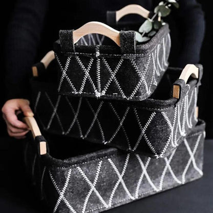 3 Boîte de rangement pour sous-vêtements , en feutre avec poignée en bois