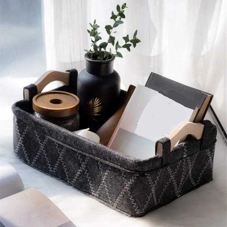 3 Boîte de rangement pour sous-vêtements , en feutre avec poignée en bois