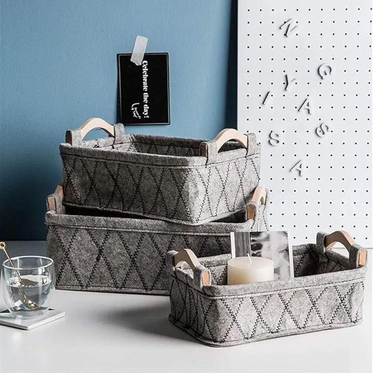 3 Boîte de rangement pour sous-vêtements , en feutre avec poignée en bois