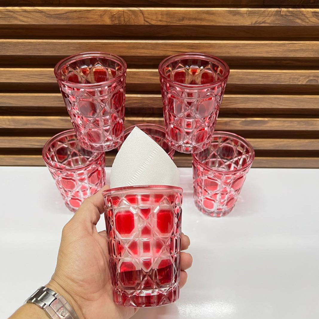 Verre Rouge Transparent en Relief – 310 ml, Style Rétro Élégant