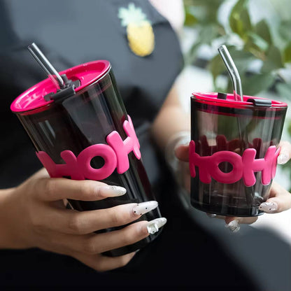 Tasse en verre créative avec couvercle en paille et manchon tendance résistant à la chaleur