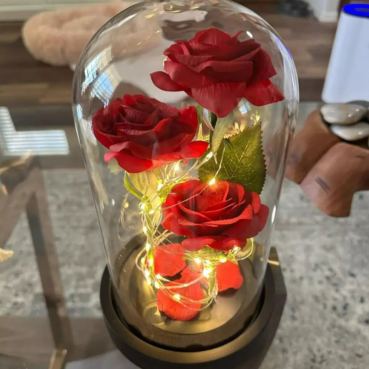 NESTO🎀 Rose Éternelle Rouge / Fleur Enchantée Lumineuse pour Épouse, Mère, Petite Amie.✨